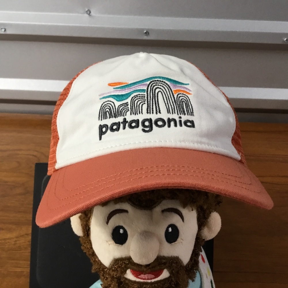 Patagonia Orange Artistic Mountain Mesh Trucker Snapback Cap One Size Fits Most